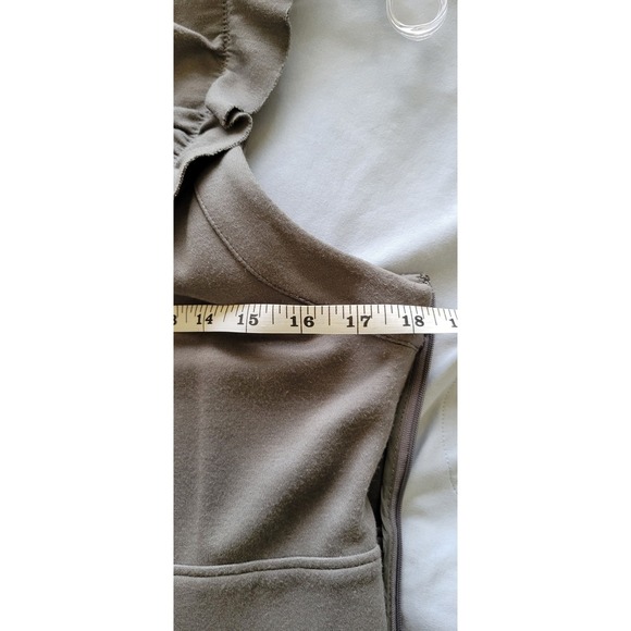 Banana Republic Knit Ruffle V-Neck Sheath Dress Grey Olive 10 - Picture 8 of 11